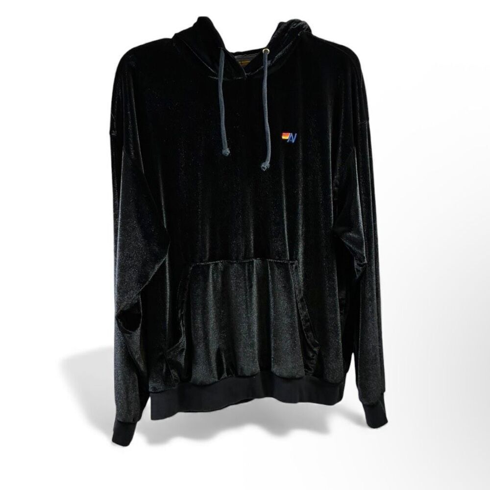 Aviator Nation Classic Velvet Relaxed Pullover Hoodie in Black Size L - Picture 1 of 11